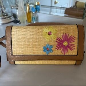 Anne Klein Embroidered Straw Crossbody Bag